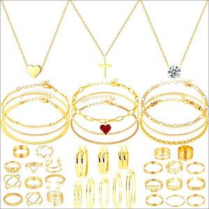 Adjustable Alloy Jewelry Set with Necklace Bracelet Earrings Rings